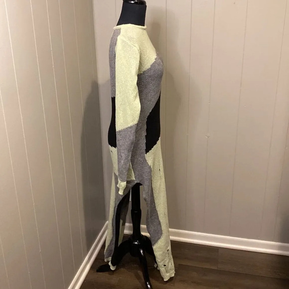 Kollyy Large Green/black/grey Colorblock Knit Distressed Slit Maxi Dress - Picture 9 of 13